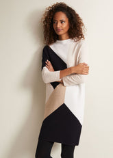 Black & White Ripple Textured Long Sleeve Dress - Multi-Coloured
