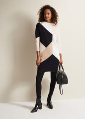 Black & White Ripple Textured Long Sleeve Dress - Multi-Coloured