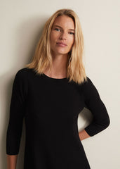 Evelyn Black Ribbed Mini Dress - Black