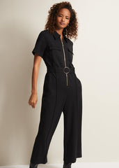 Polly Black Zip Jumpsuit - Black