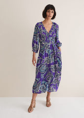 Erin Paisley Midi Dress - Purple