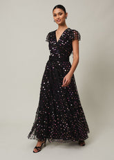 Loren Sequin Spot Tulle Maxi Dress - Black/Multi