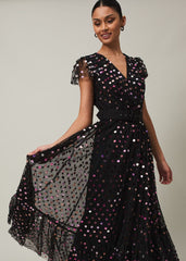 Loren Sequin Spot Tulle Maxi Dress - Black/Multi