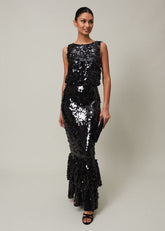 Elena Black Sequin Tiered Maxi Dress - Black