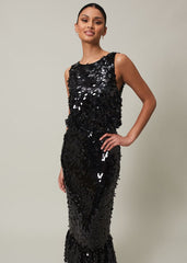 Elena Black Sequin Tiered Maxi Dress - Black