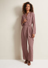 Bianka Satin Geo Wide Leg Jumpsuit - Red