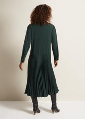 Helena Pleated Shirt Midi Dress - Dark Green