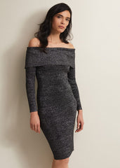 Heidi Knitted Bardot Dress - Black/Silver