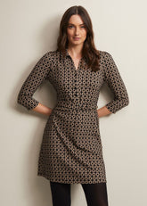 Geometric Mini Shirt Dress in Black & Camel - Black/Camel