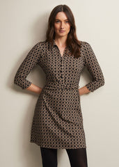 Geometric Mini Shirt Dress in Black & Camel - Black/Camel