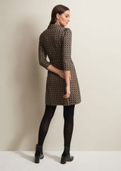 Geometric Mini Shirt Dress in Black & Camel - Black/Camel
