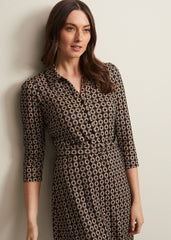 Geometric Mini Shirt Dress in Black & Camel - Black/Camel