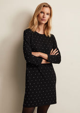 Catriona Stud Shift Knitted Mini Dress - Black