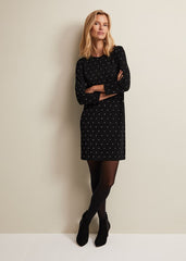 Catriona Stud Shift Knitted Mini Dress - Black