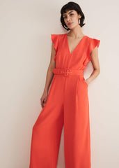 Kallie V Neck Frill Jumpsuit - Orange