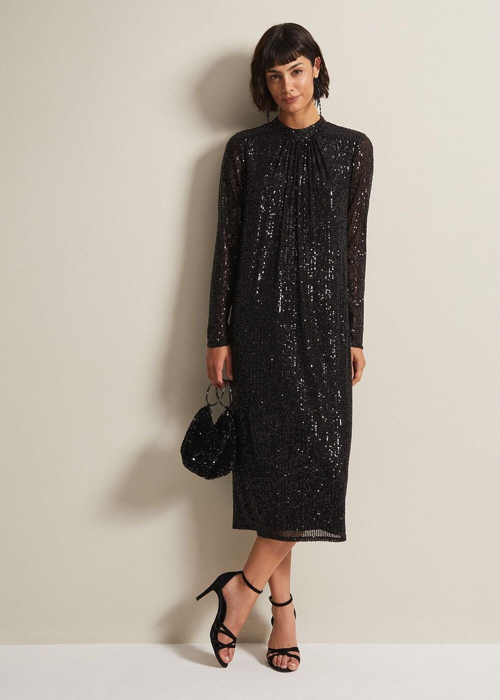 Cindy Black Sequin Midi Dress - Black