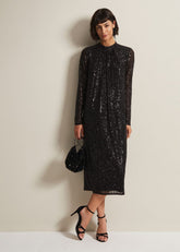Cindy Black Sequin Midi Dress - Black