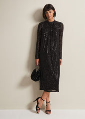 Cindy Black Sequin Midi Dress - Black