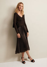 Isla Metallic Pleated Knitted Dress - Bronze
