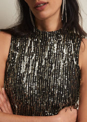 Clover Sequin Fringe Maxi Dress - Black
