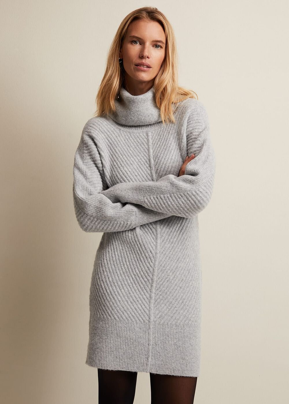 Fillipa Grey Knitted Tunic Mini Dress - Grey