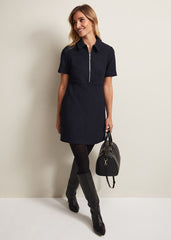 Lana Tweed Zip Tunic Mini Dress - Navy