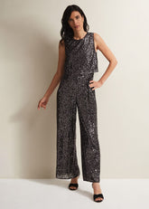 Aubrey Sequin Wide Leg Jumpsuit - Gunmetal