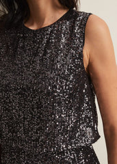 Aubrey Sequin Wide Leg Jumpsuit - Gunmetal