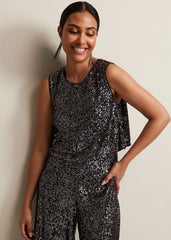 Petite Aubrey Sequin Wide Leg Jumpsuit - Gunmetal
