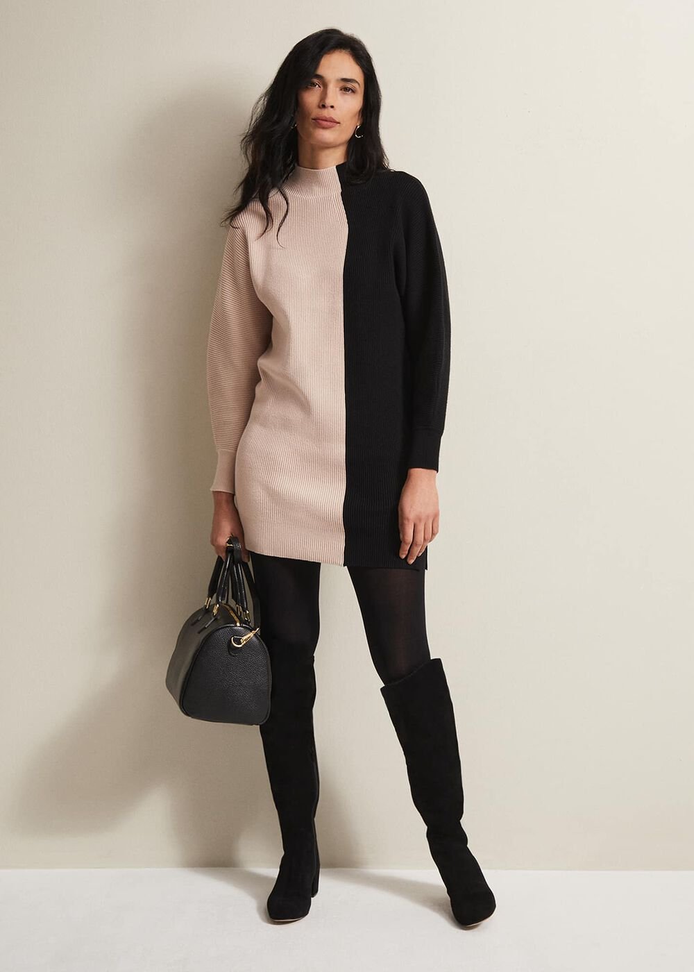 Tamina Colour Block Knitted Tunic Mini Dress - Black/Multi