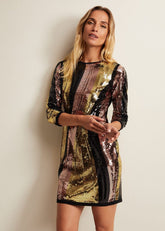 Cassey Rainbow Wave Sequin Dress - Multi-Coloured