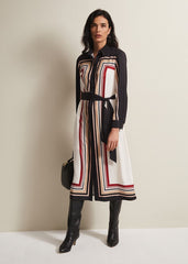 Black & White Striped Shirt Midi Dress - Black/Multi