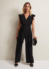 Kallie V Neck Frill Jumpsuit - Black