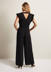 Kallie V Neck Frill Jumpsuit - Black