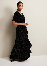 Petite Holly Velvet Star Wrap Maxi Dress - Black
