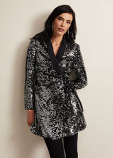 Brea Wrap Tuxe Sequin Dress - Black