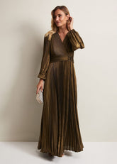Adrianna Foil Pleated Maxi Dress - Metallic