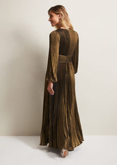 Adrianna Foil Pleated Maxi Dress - Metallic