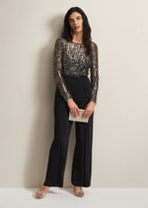 Mariah Sequin Fringe Wide Leg Jumpsuit - Black