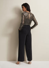 Mariah Sequin Fringe Wide Leg Jumpsuit - Black