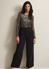 Mariah Sequin Fringe Wide Leg Jumpsuit - Black