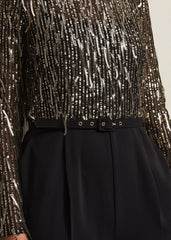 Mariah Sequin Fringe Wide Leg Jumpsuit - Black
