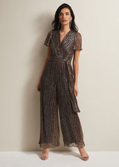 Stella Bronze Plisse Wide Leg Jumpsuit - Metallic