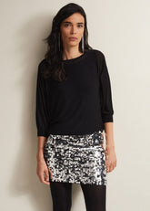 Becca Silver Sequin Batwing Mini Dress - Black/Multi