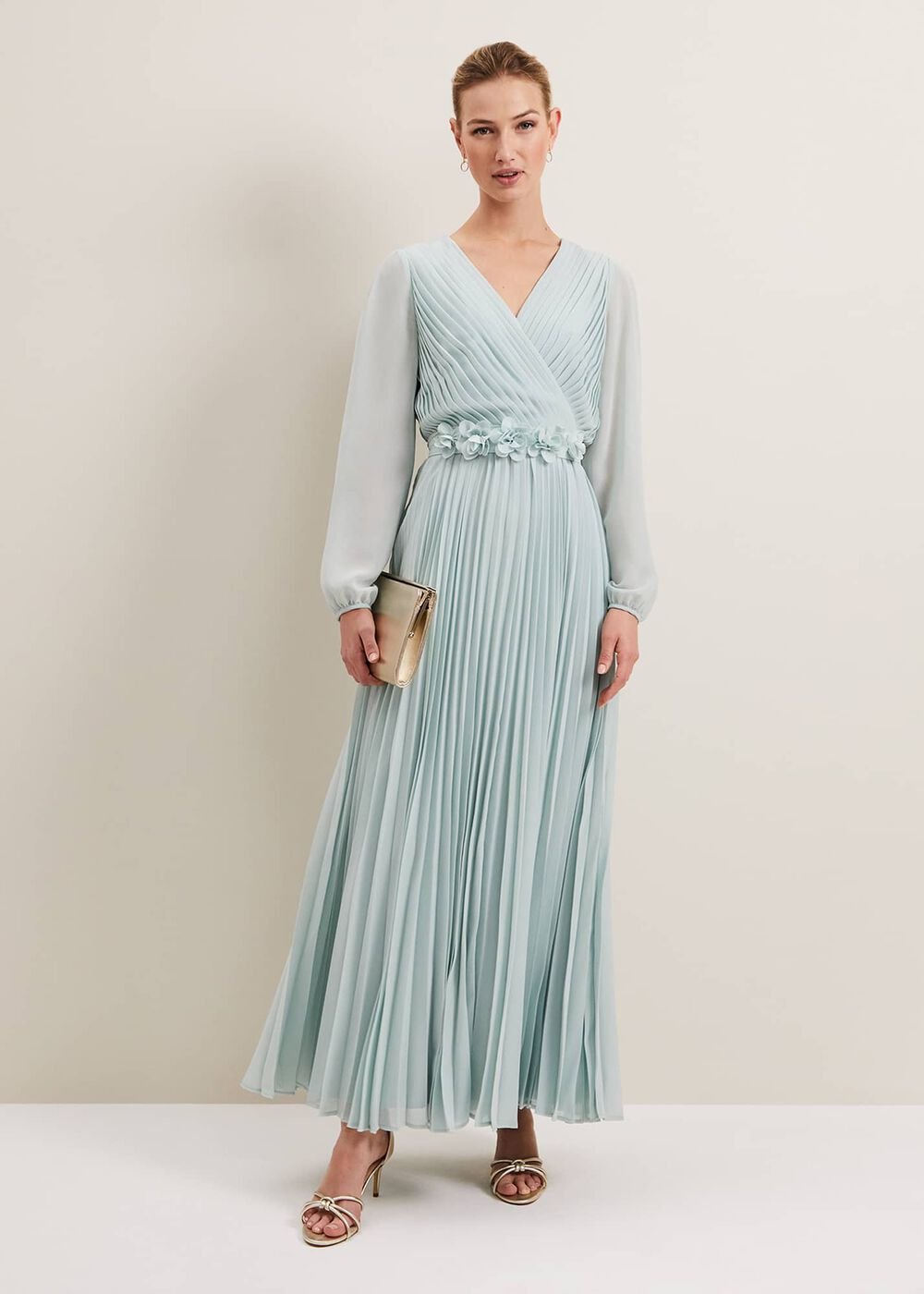 Alecia Pleat Maxi Dress - Pale Blue