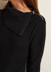 Hartley Zip Ribbed Column Dress - Black