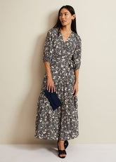 Kezia Floral Wrap Midi Dress - Multi-Coloured