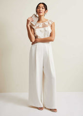Cherie Bridal Floral Textured Jumpsuit - Ivory
