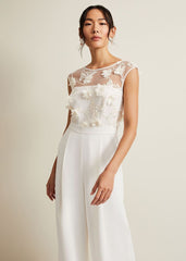 Cherie Bridal Floral Textured Jumpsuit - Ivory