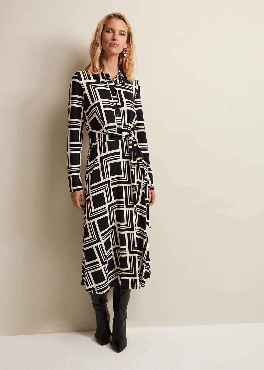 April Geo Midi Dress - Black/Multi